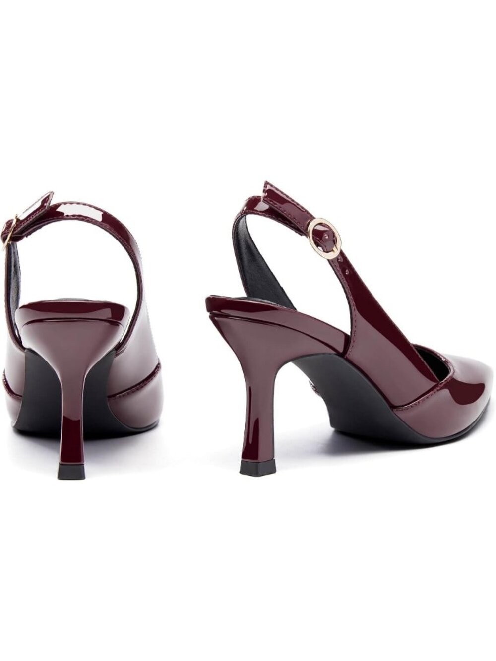 Women's Burgundy Slingback Kitten Heel Closed Pointed Toe Party Dress Pump Shoes - Picture 4 of 4